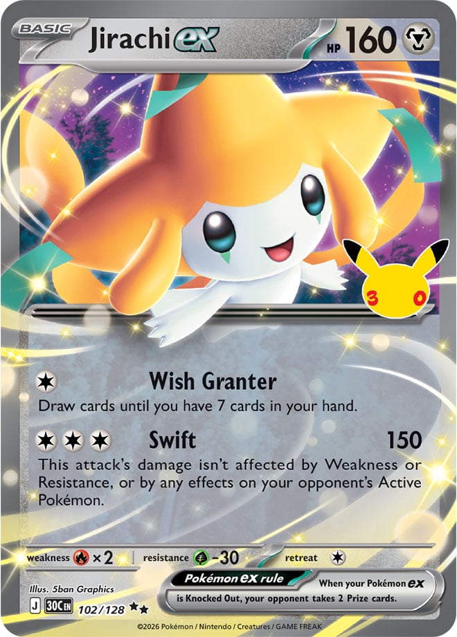 Jirachi ex 102/128 — 30th Celebration Pokémon card