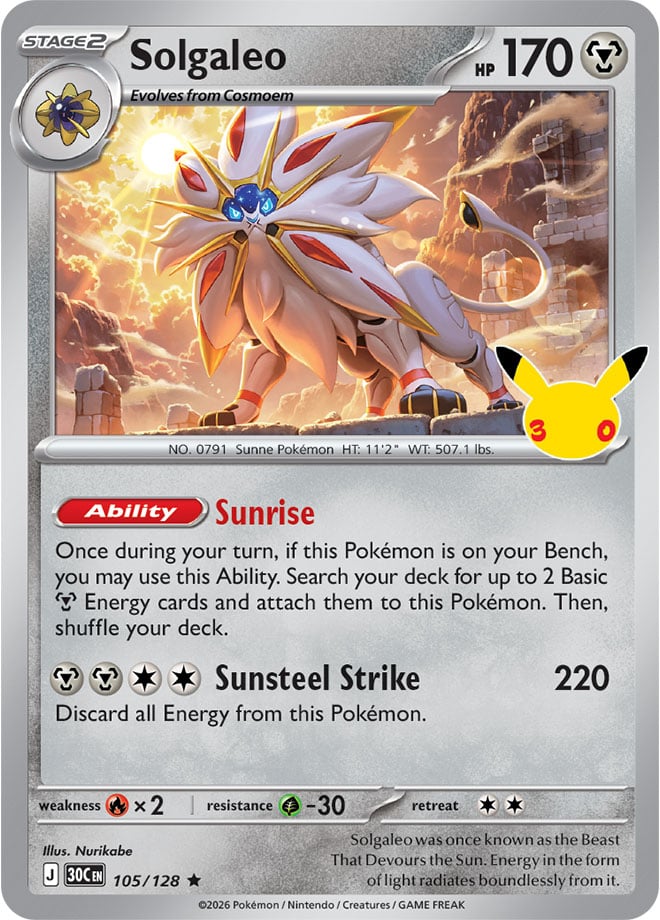 Solgaleo 105/128 — 30th Celebration Pokémon card