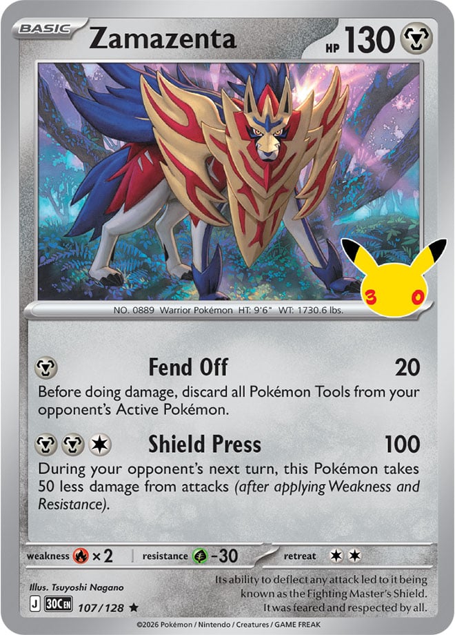 Zamazenta 107/128 — 30th Celebration Pokémon card