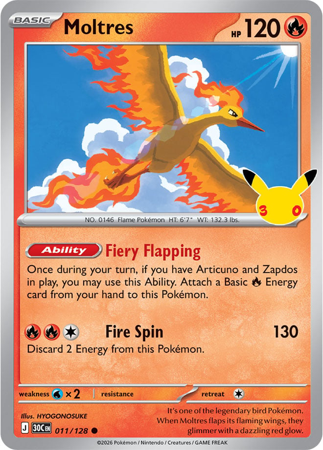 Moltres 11/128 — 30th Celebration Pokémon card