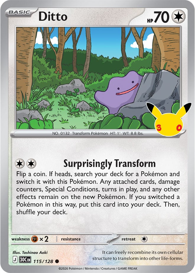Ditto 115/128 — 30th Celebration Pokémon card