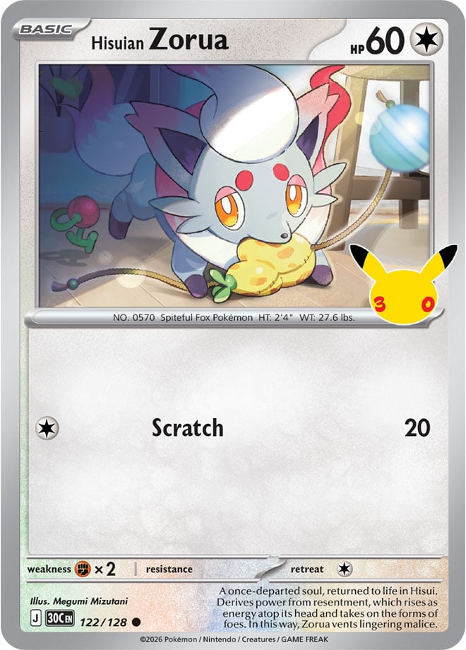 Hisuian Zorua 122/128 — 30th Celebration Pokémon card