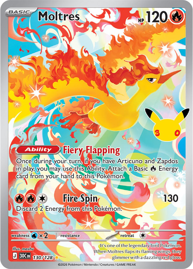 Moltres 130/128 — 30th Celebration Pokémon card