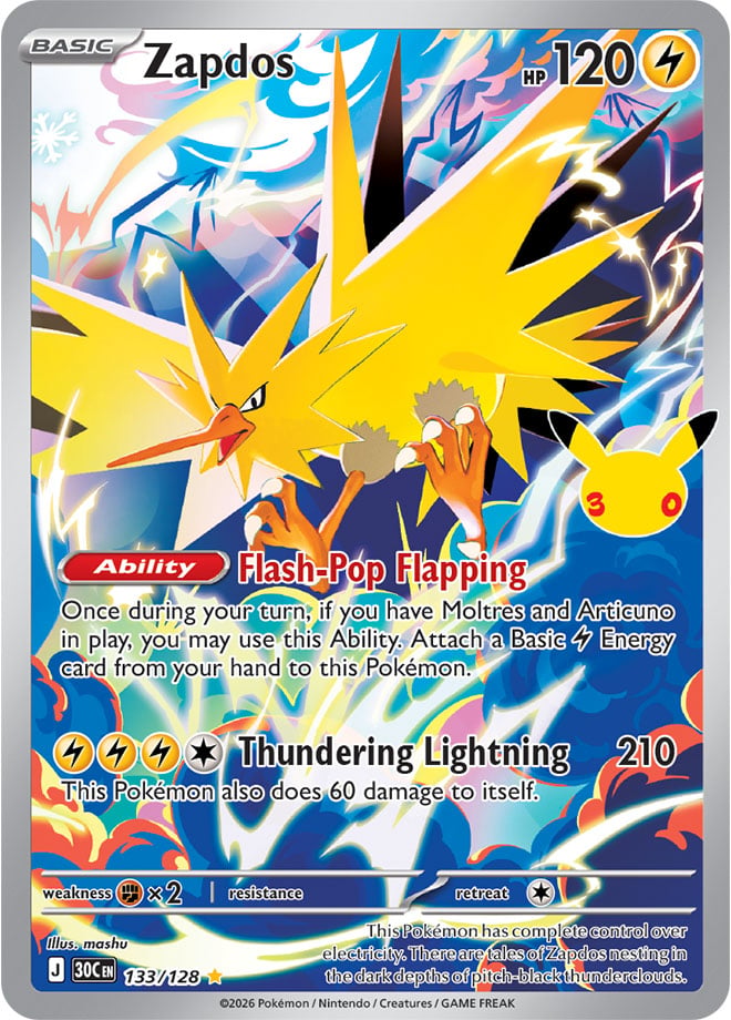 Zapdos 133/128 — 30th Celebration Pokémon card