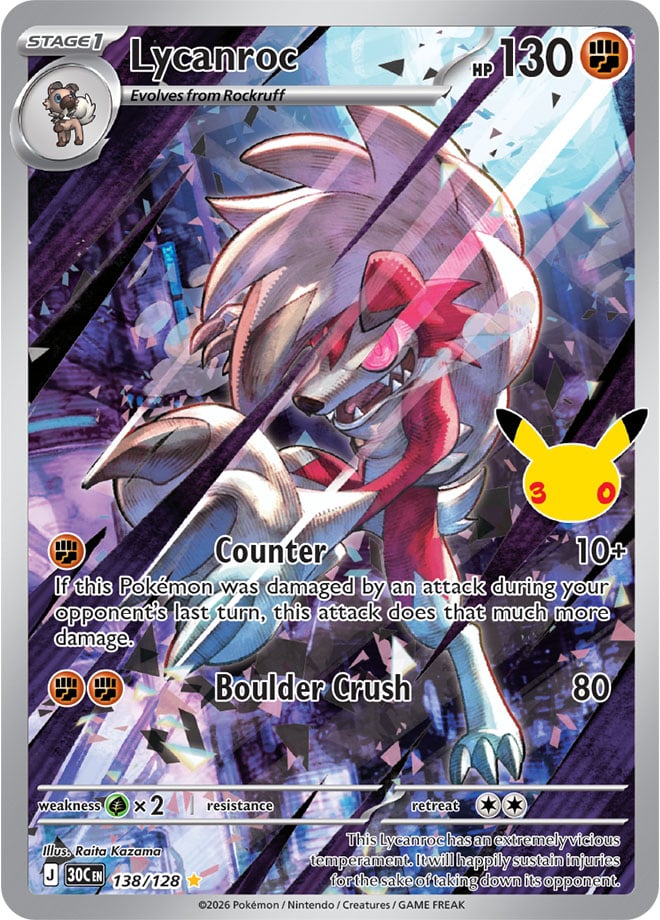 Lycanroc 138/128 — 30th Celebration Pokémon card