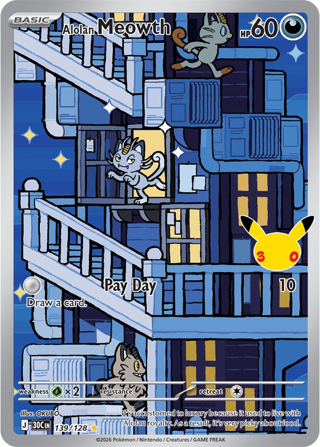 Alolan Meowth 139/128 — 30th Celebration Pokémon card