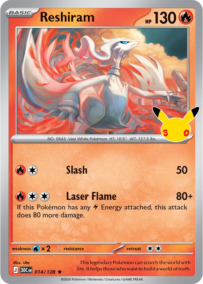 Reshiram 14/128 — 30th Celebration Pokémon card