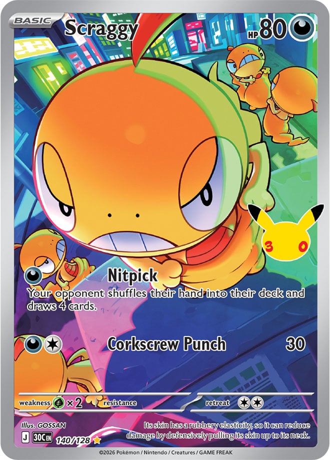 Scraggy 140/128 — 30th Celebration Pokémon card