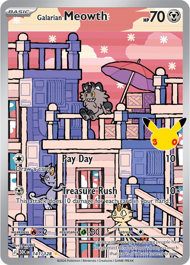 Galarian Meowth 141/128 — 30th Celebration Pokémon card
