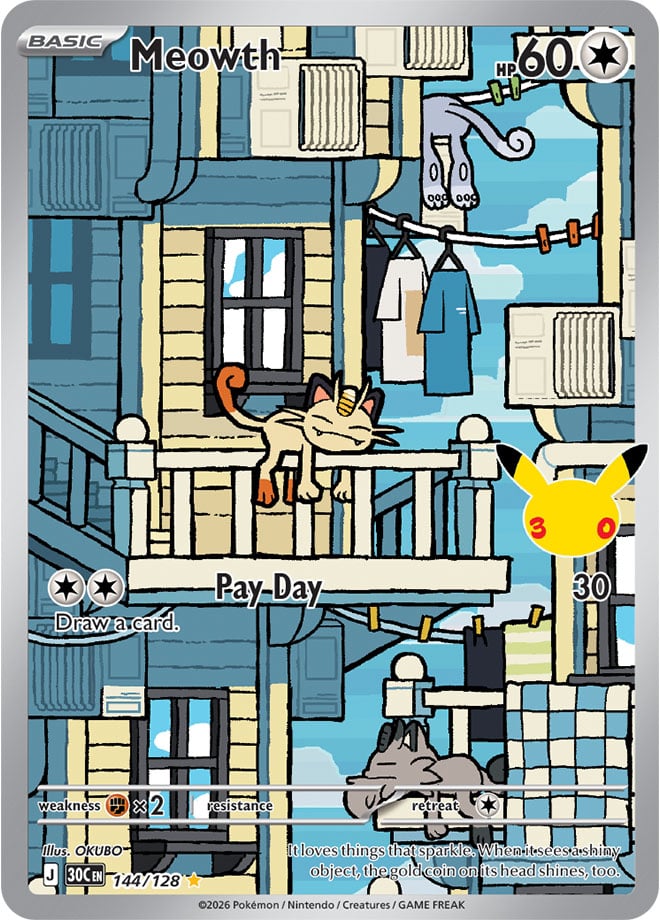 Meowth 144/128 — 30th Celebration Pokémon card