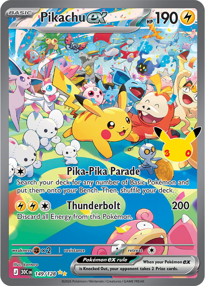 Pikachu ex 149/128 — 30th Celebration Pokémon card