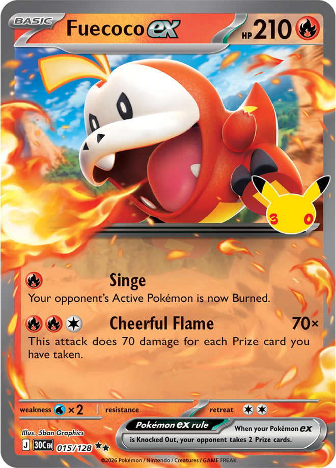 Fuecoco ex 15/128 — 30th Celebration Pokémon card