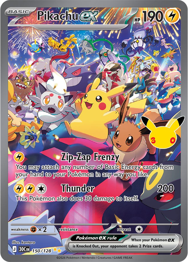 Pikachu ex 150/128 — 30th Celebration Pokémon card
