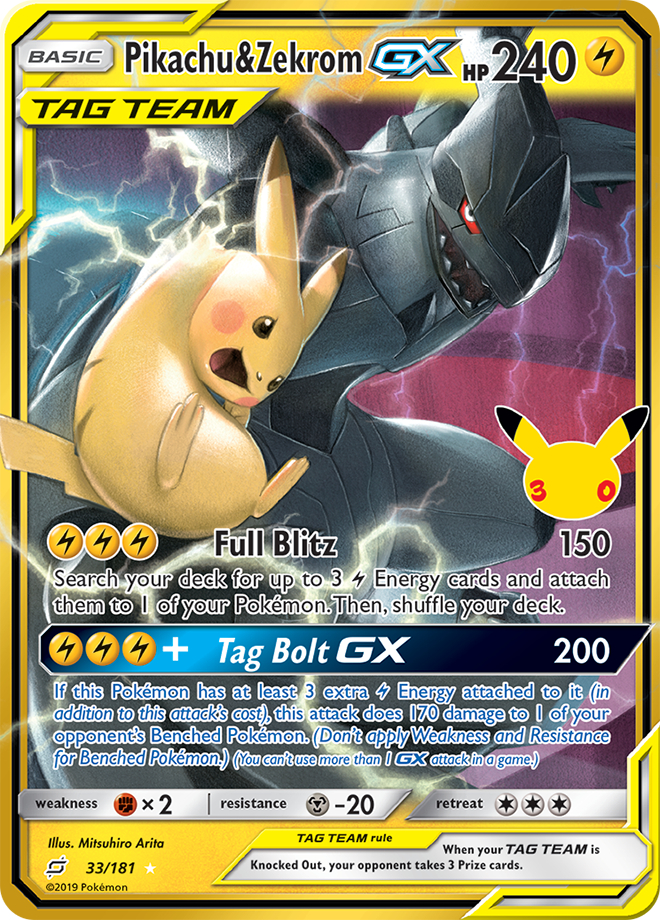 Pikachu & Zekrom-GX 169/128 — 30th Celebration Pokémon card
