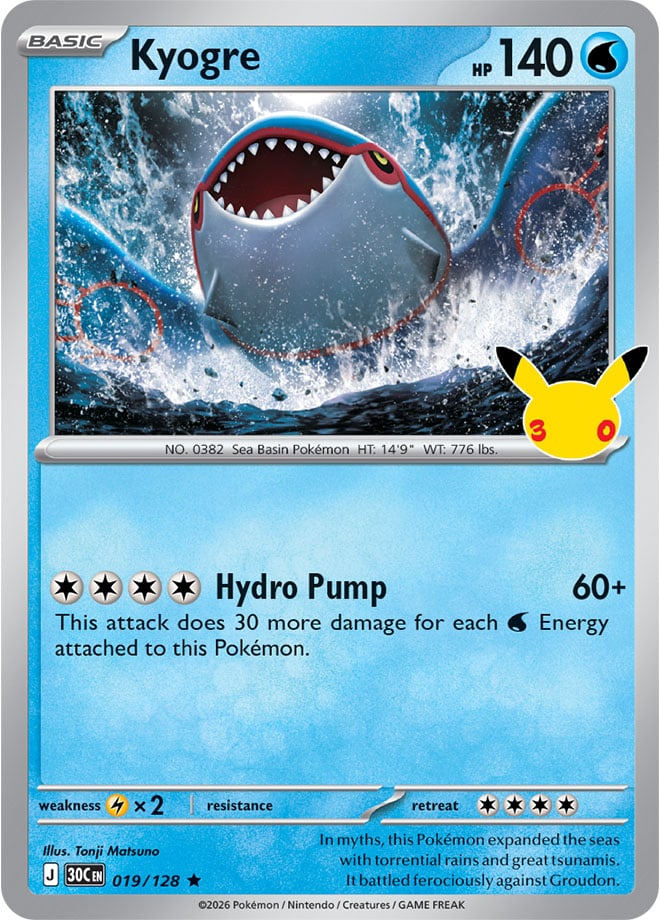 Kyogre 19/128 — 30th Celebration Pokémon card