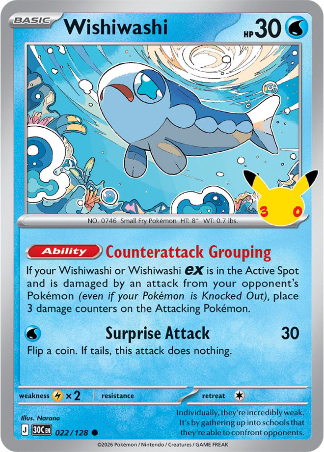 Wishiwashi 22/128 — 30th Celebration Pokémon card