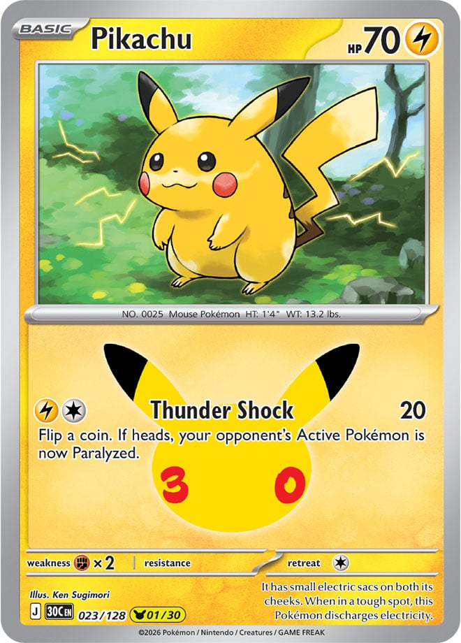 Pikachu 23/128 — 30th Celebration Pokémon card