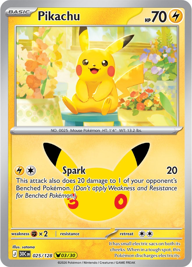 Pikachu 25/128 — 30th Celebration Pokémon card