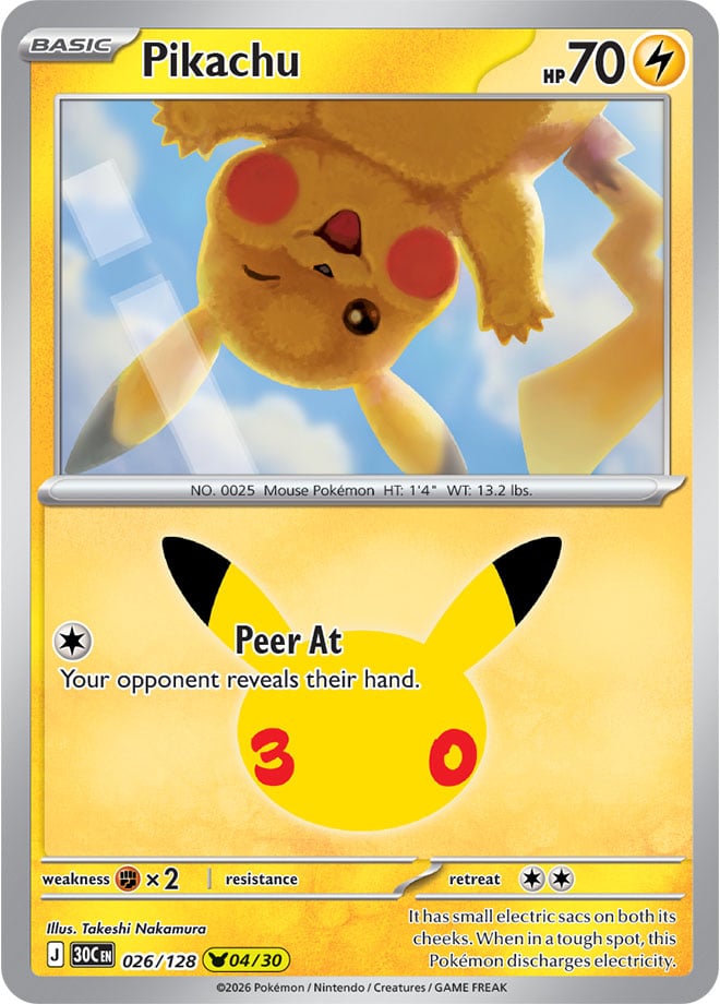 Pikachu 26/128 — 30th Celebration Pokémon card