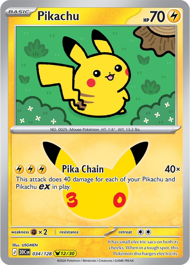 Pikachu 34/128 — 30th Celebration Pokémon card