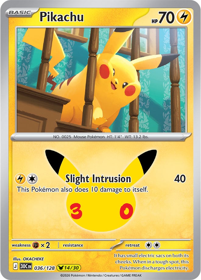 Pikachu 36/128 — 30th Celebration Pokémon card