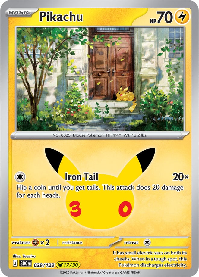 Pikachu 39/128 — 30th Celebration Pokémon card