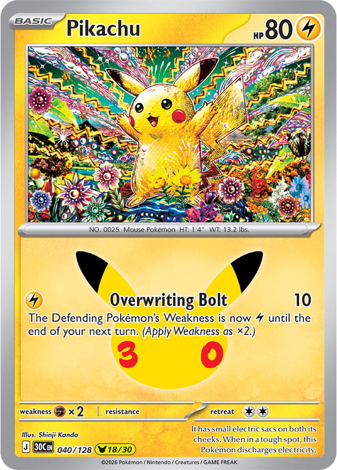 Pikachu 40/128 — 30th Celebration Pokémon card