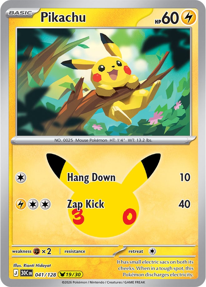 Pikachu 41/128 — 30th Celebration Pokémon card