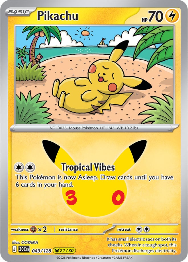 Pikachu 43/128 — 30th Celebration Pokémon card