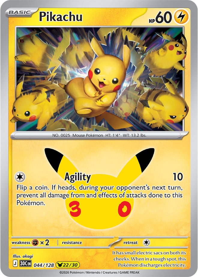 Pikachu 44/128 — 30th Celebration Pokémon card