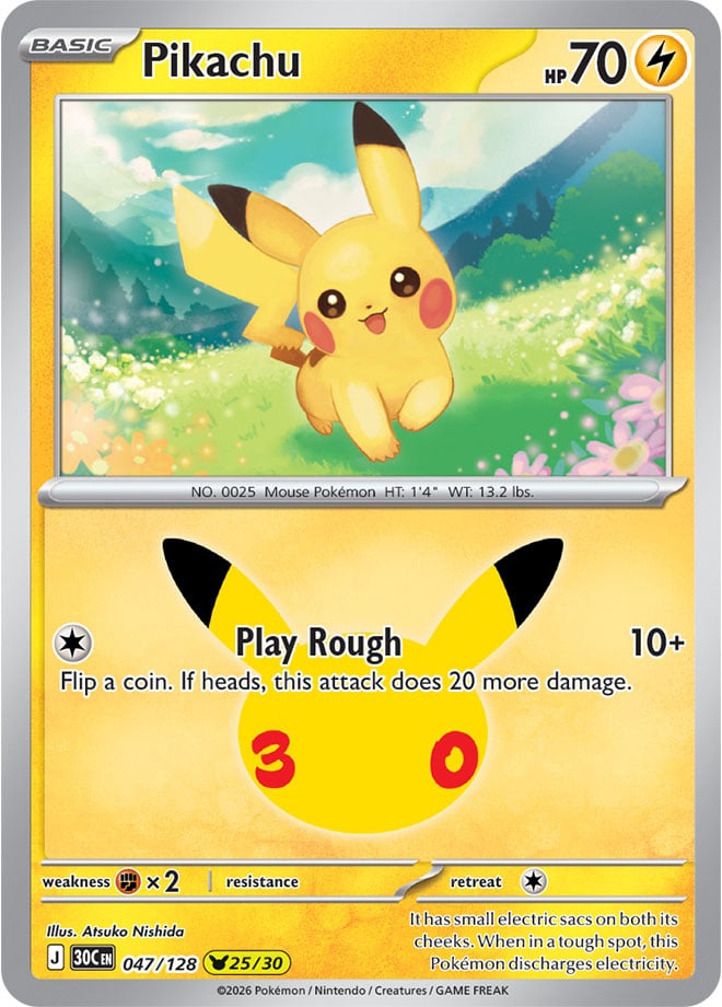 Pikachu 47/128 — 30th Celebration Pokémon card
