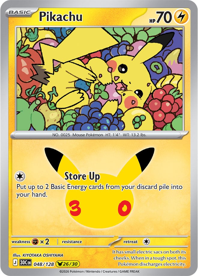 Pikachu 48/128 — 30th Celebration Pokémon card