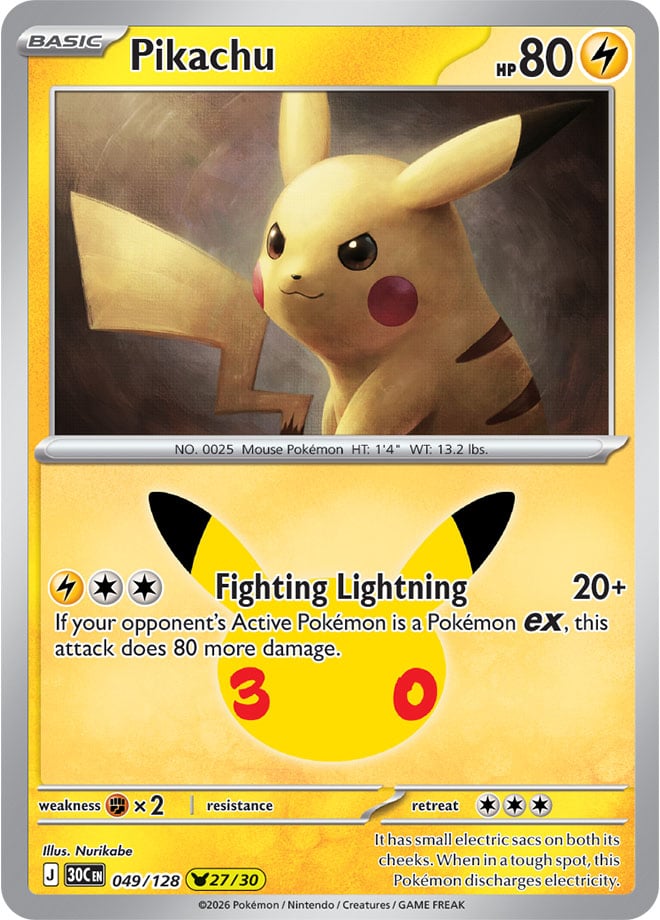 Pikachu 49/128 — 30th Celebration Pokémon card