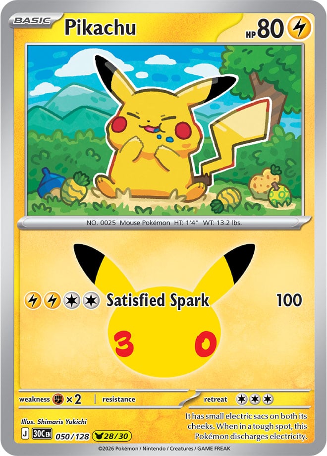 Pikachu 50/128 — 30th Celebration Pokémon card