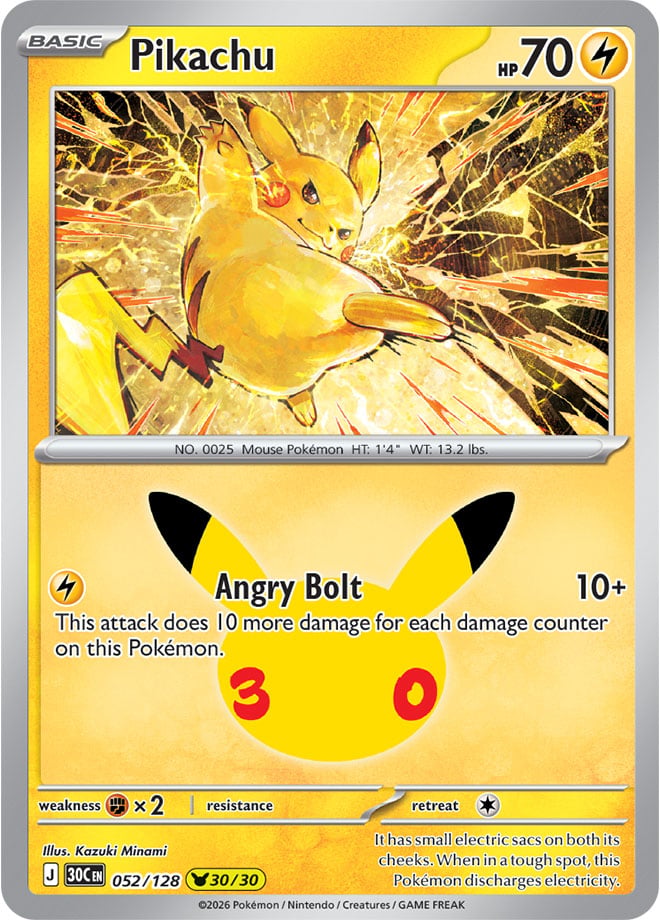 Pikachu 52/128 — 30th Celebration Pokémon card
