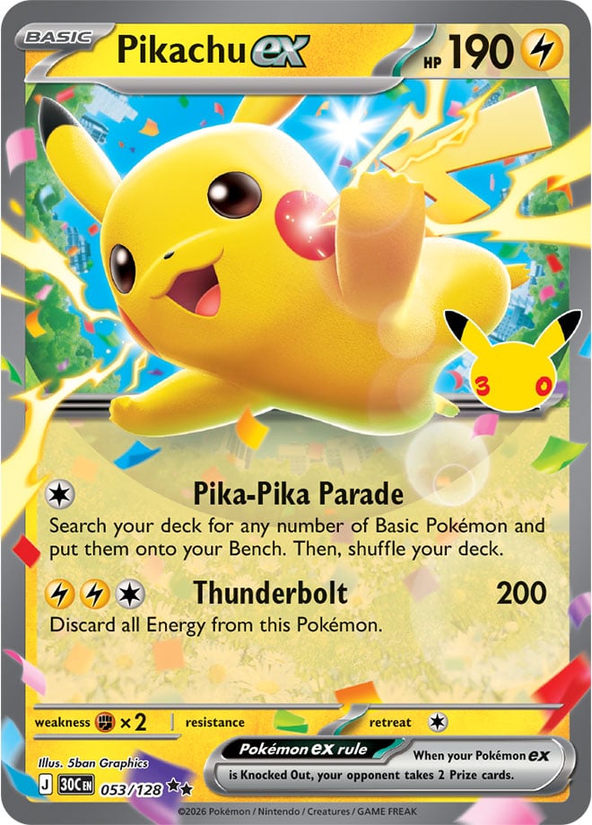 Pikachu ex 53/128 — 30th Celebration Pokémon card