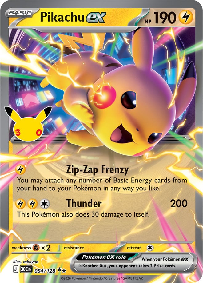 Pikachu ex 54/128 — 30th Celebration Pokémon card