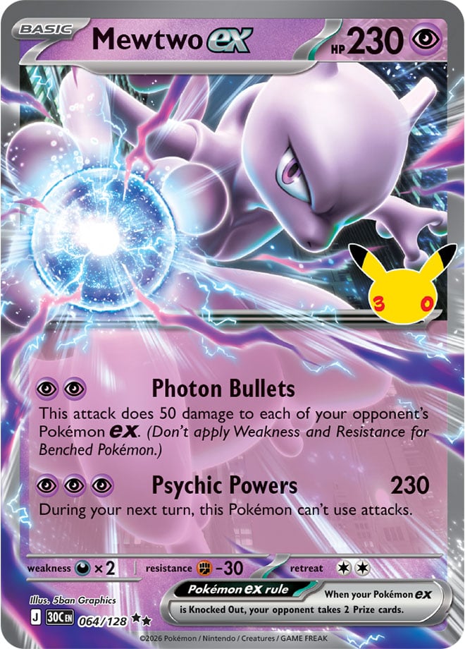 Mewtwo ex 64/128 — 30th Celebration Pokémon card