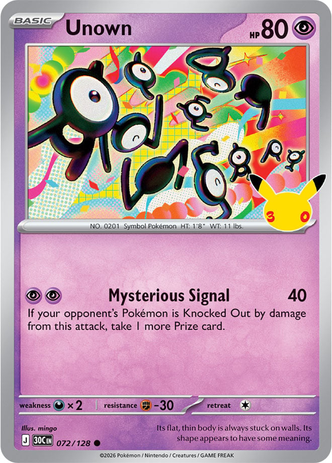 Unown 72/128 — 30th Celebration Pokémon card