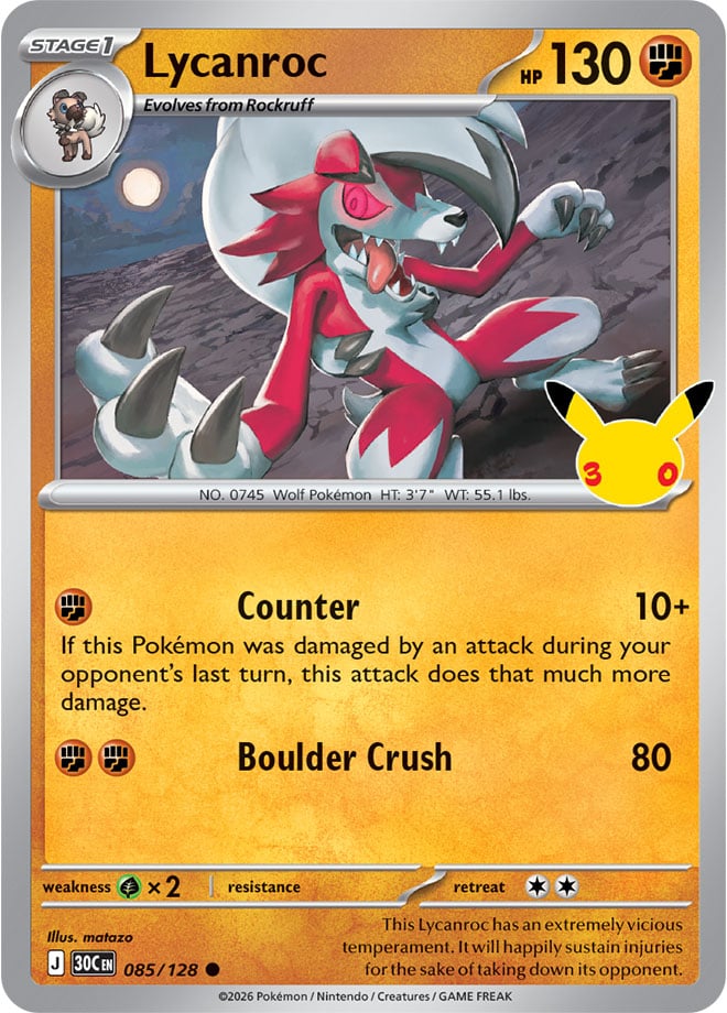 Lycanroc 85/128 — 30th Celebration Pokémon card