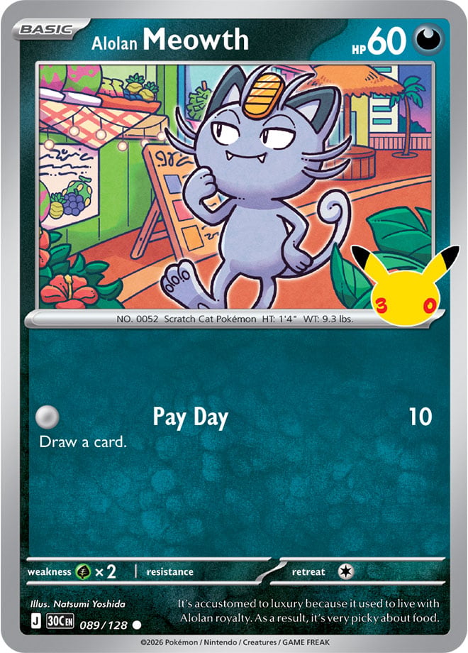 Alolan Meowth 89/128 — 30th Celebration Pokémon card