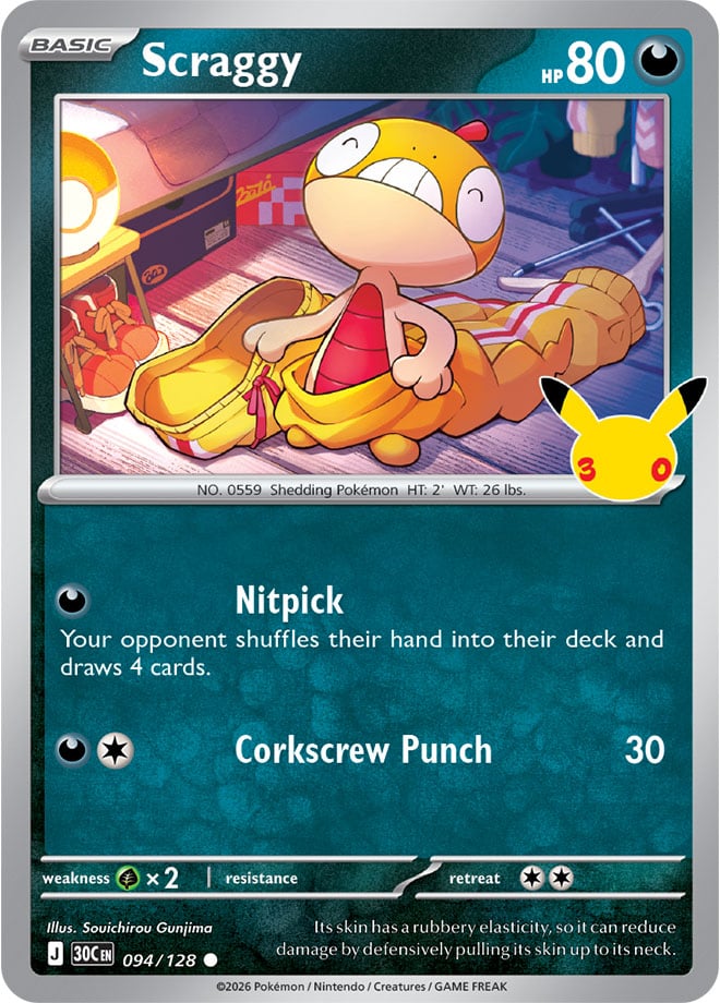 Scraggy 94/128 — 30th Celebration Pokémon card