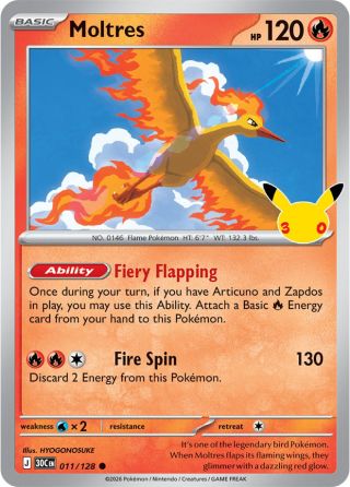 Moltres 11/128 — 30th Celebration Pokémon card