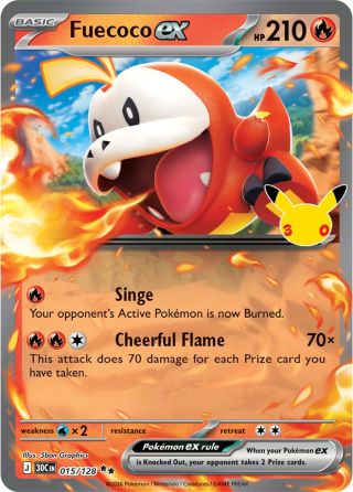 Fuecoco ex 15/128 — 30th Celebration Pokémon card