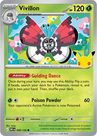 Vivillon 8/128 — 30th Celebration Pokémon card