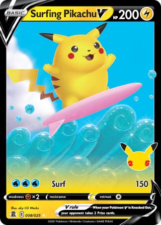 Surfing Pikachu V 8/25 — Celebrations Pokémon card