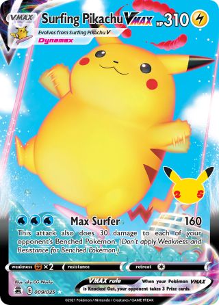 Surfing Pikachu VMAX 9/25 — Celebrations Pokémon card