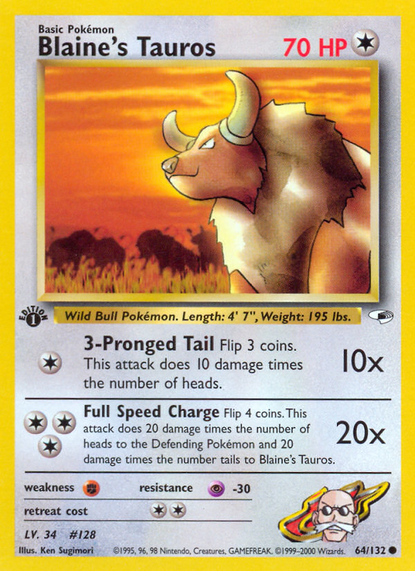 Blaine's Tauros 64/132 — Gym Heroes Pokémon card