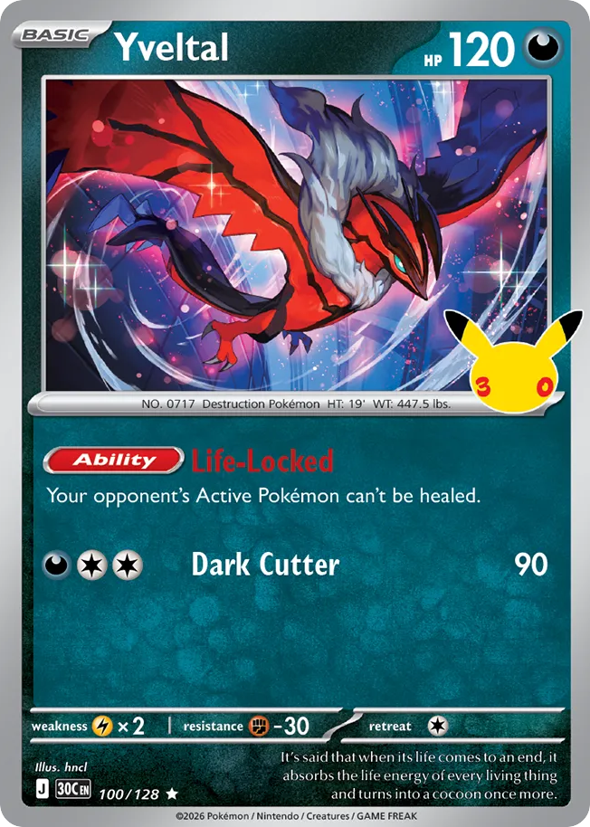 Yveltal 100/128 — 30th Celebration Pokémon card