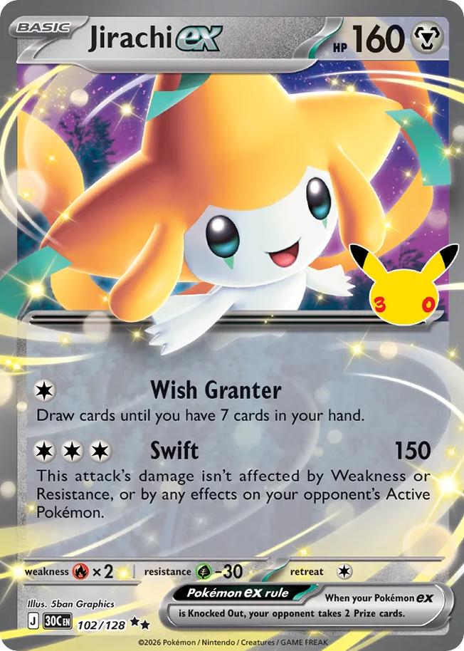 Jirachi ex 102/128 — 30th Celebration Pokémon card